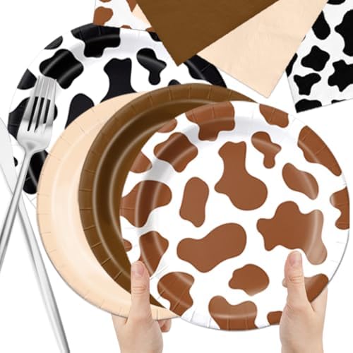 CMUSKO Cowboy Party Decoration - 60Pcs Brown Cow Print Plates & Napkins Set Farmhouse Western Party Supplies for Baby Shower,Birthday - Image 5
