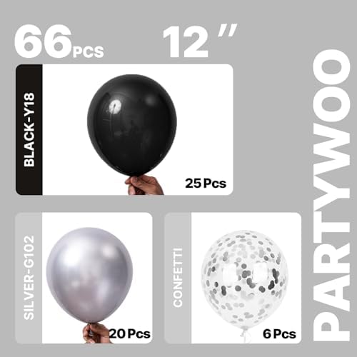 PartyWoo Black and Silver Balloons 66pcs 12 Inch Black Silver Balloons - Image 2