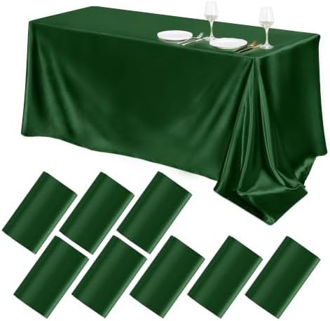 TURSTIN 8 Pack Dark Green Satin Tablecloth 102 x 58'' Overlay Table Cover by TURSTIN