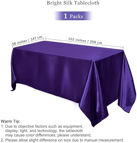 TURSTIN 1 Pack Dark Purple Satin Tablecloth 102 x 58‘’ Overlay Table Cover - Image 2