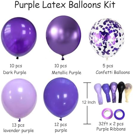 AIOZX Purple Latex Balloon Set - 50 Pcs 12 Inches Dark Purple Balloons Metallic Purple Balloons for Birthday Wedding Baby Shower Party Decoration - Image 3