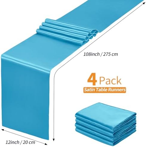 SiinvdaBZX 4 Pcs Teal Blue Satin Table Runner 12 x 108 inches Long - Image 4