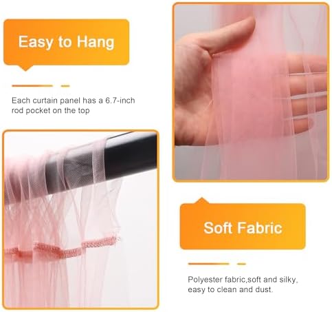Fomcet Tulle Backdrop Curtains with Lights 10x8ft Sheer Peach Curtain - Image 3