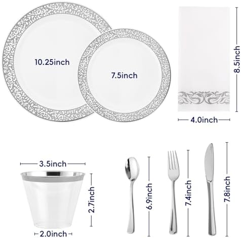 210 PCS Plastic Plates Set With Silver Rim Dinnerware Set for 30 Guests - Image 2