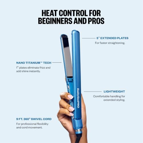 BabylissPRO Nano Titanium Ultra-Thin Hair Straightener, Professional Flat Iron, 5-Inch Extended Plates for Faster Straightening, for All Hair Types - Image 5