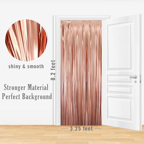 GOER 6.4 ft x 8.2 ft Metallic Tinsel Foil Fringe Curtains,Pack of 2 Party Streamer Backdrop for Birthday,Graduation Decorations and New Year Eve (Matte Rose Gold,Thick Material) - Image 5