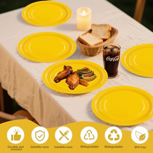 50PCS Yellow Paper Plates and Napkins, 7Inch Solid Yellow Dessert Plates - Image 4