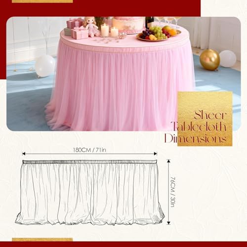 THARAHT Tulle Table Skirt 6FT 180CM Long for Rectangle Tables Round Tables Ruffle Desk Skirt for Princess Girls Birthday Party Cake Dessert Decorations Table Skirt - Image 2