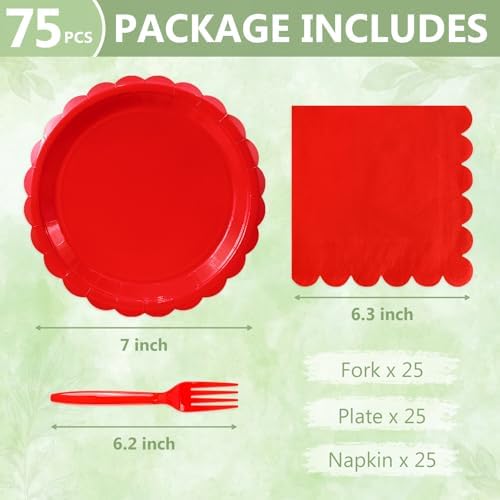 Mulbozy 75 Pcs Red Paper Plates 7" Disposable for Christmas Dessert Plates - Image 2