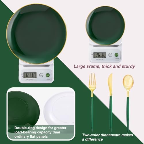Liacere 150PCS Green Plastic Plates - Gold Plastic Silverware with Green Handle - Heavy Duty Fancy Plastic Plates Disposable Include 30 Guests Plates, Forks, Spoons, Knives for Wedding & Party - Image 3