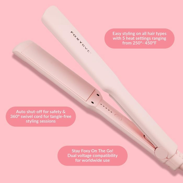 FoxyBae Sleek & Slay 1.75" Wide Plate Ceramic Flat Iron - Blush - Hair Straightener - Portable Professional Hot Tools - Healthy Hair Guaranteed - Dual Voltage - [146W] - Image 5