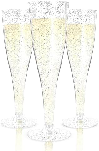 Prestee Disposable Champagne Flutes, 4.5 oz Plastic Champagne Glasses by Prestee