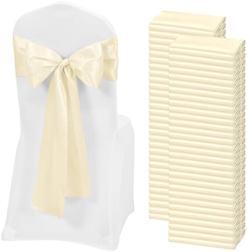 60 PCS Ivory Satin Chair Sashes, 7 x 108 Inch by REWOMC