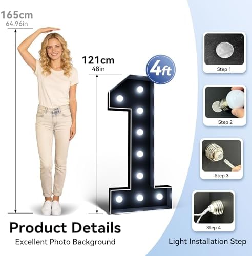 Ledido 4FT Black Marquee Light Up Numbers 6 for 16th 60th Birthday Decor - Image 2