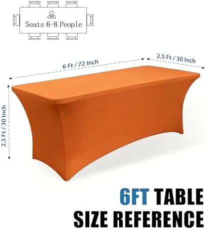 6FT Orange Table Cloth - 2 Pack Fitted Stretch Rectangle Spandex Tablecloth, Washable Table Cover for Party, Picnic, Wedding, Banquet, Birthday and Festival(30" x 72") - Image 3