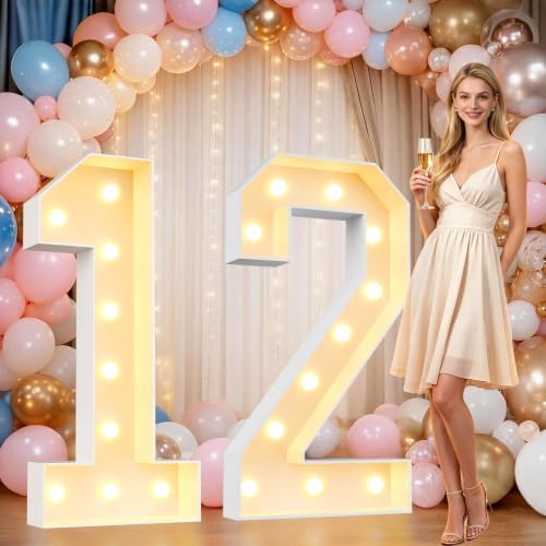 Pooqla 4FT Marquee Numbers, Large Light Up Number 12th Birthday Party Decor by Pooqla