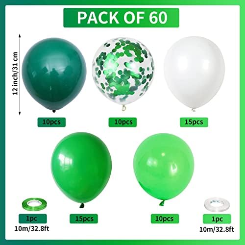 60 Pack Green Latex Balloons, 12 Inch Matte White Dark Emerald Green Light Lime Green Confetti Helium Balloons, Assorted Green White Balloons for Jungle Dinosaur Birthday Baby Shower Party Decorations - Image 2