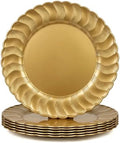 13 Inch Gold Scalloped Charger Plates with Gold Rim (Set of 6), Round Wave Plastic Serving Plates for Weddings, Bridal Showers, Birthday Parties, Catering & Table Decorations by Umisriro