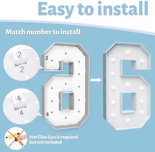 4FT Marquee Light Up Number 6, Foam Board & Water Bag, 12 Bulbs for Party - Image 4