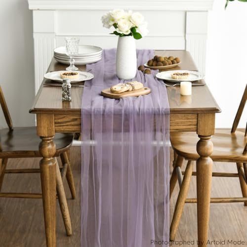 Artoid Mode Grayish Purple Gauze Table Runner 120 Inch 10FT, Seasonal Sheer Kitchen Dining Holiday Wedding Birthday Baby Shower Table Decor for Home Party - Image 3