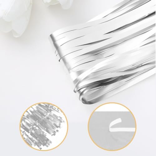 10 Pack Silver Foil Curtain Backdrop 3.2ft x 9.8ft Metallic Tinsel Foil Fringe Curtains Streamer Backdrop for Birthday Party Halloween Christmas New Year Party Supply (Matte Silver) - Image 4