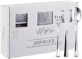 WDF 300 Pieces Silver Plastic Silverware - Plastic Silverware Heavy Duty - 100 Forks 100 Knives 100 Spoons - Disposable Silver Cutlery Perfect for Party/Wedding/Christmas by WDF