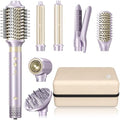 Hair Dryer Brush 7-in-1 Dual Voltage Hot Air Styler – Fast-Drying 110,000 RPM Ionic Blow Dryer with Straightener & Curler Attachments, Frizz-Free Volumizing Styler with Protective Hard Case-Purple by TakeHairSalonHome