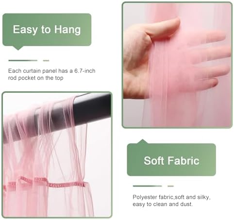 Tulle Backdrop Curtain with Lights 10x8FT Pink Sheer Tulle Curtains - Image 4