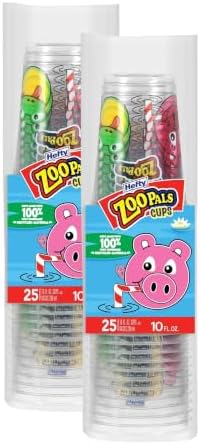 Hefty Zoo Pals Kids Cups, Animal Printed Kids Plastic Cups for Birthday Parties or Everyday Use, Great for Small Hands to Hold, 25 Count, 10 Fl. Oz. (Pack of 2) by Hefty