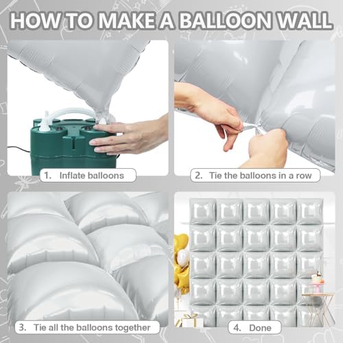 NISOCY 25PCS Gray Square Foil Balloons Wall Backdrop - Image 4