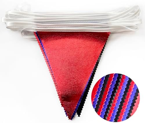 Navy Blue Red Black Party Decorations Metallic Fabric Triangle Pennant Banner Flag Bunting Garland for Graduations Birthday Retirement 4th of July USA Patriotic Veterans Party Decorations Supplies - Image 3