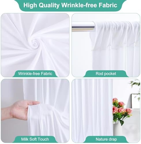 16x10FT White Backdrop Curtains for Wedding Parties, Wrinkle Free Polyester Photography Backdrop Drapes for Wedding Baby Shower Birthday Parties Stage Background Stand Decorations 4x10ft,4 Panels - Image 2