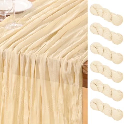 DeZerlor Beige Cheesecloth Table Runners 6 Pack Summer Boho Runners by DeZerlor