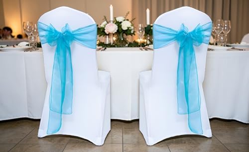 MDS Pack of 200 Organza Chair Sashes for Wedding & Event Décor – Light Teal - Image 2