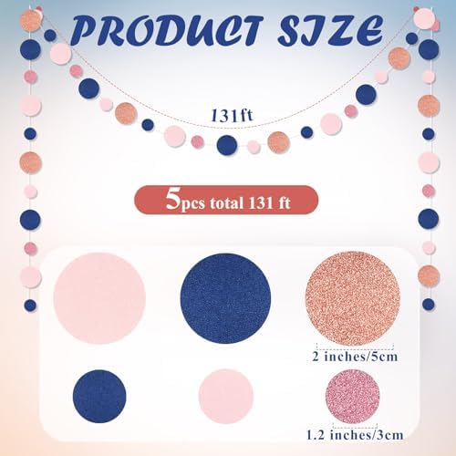 Outus 5 Pieces Blue,Pink,Rose Gold Round Dots Garland Party Hanging Decor - Image 2