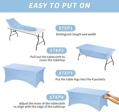 Fixwal 2 Pack 6FT Light Blue Tablecloth Rectangle Spandex Table Cover - Image 5