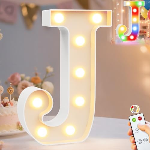 Pooqla LED Light Up Letters, Warm White and Colorful Lighted Marquee Letters with Remote, Lighted Letter for Party Birthday Decorations, Gift for Girls Boys Night Light, Wedding Home Decor, Letter J by Pooqla