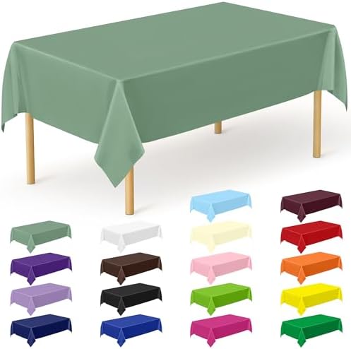 QZYL 12 Pcs Rectangle Tablecloth, 54 X 108 Inches Plastic Table Cover, Sagegreen Disposable Table Cloth Party Decorations, Robust Table Cover Birthday Party, Baptism Decorations and Home Essentials by QZYL