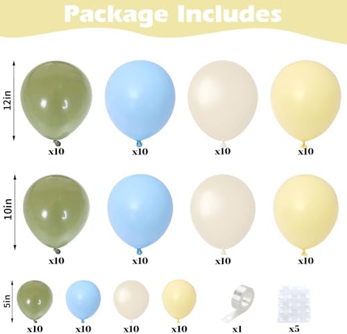 Green Blue Yellow Beige Balloons Arch Birthday Decorations Bear Baby Shower - Image 4