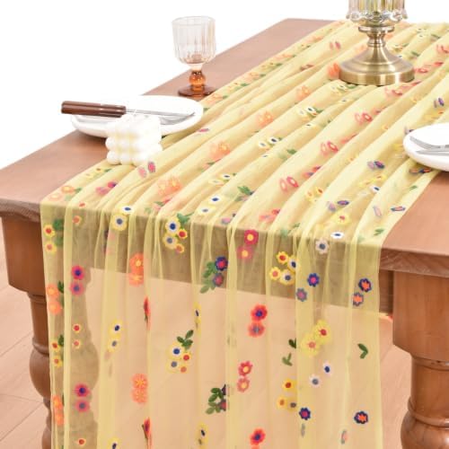 Flower Table Runner Floral Daisy Fall Wedding Birthday Party Home Decor by Joanlody