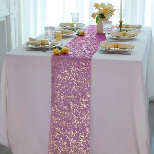 2 Pcs Plum Purple Gold Table Runner, Glitter Metallic Foil Mesh Roll 108" - Image 5