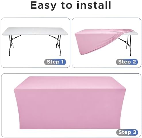Rectangle Spandex Fitted Tablecloths For Vendor 2 Pcs 48X24 Inch Pink - Image 4