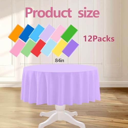 12 Pcs Assorted Color Round Plastic Tablecloths - Image 2