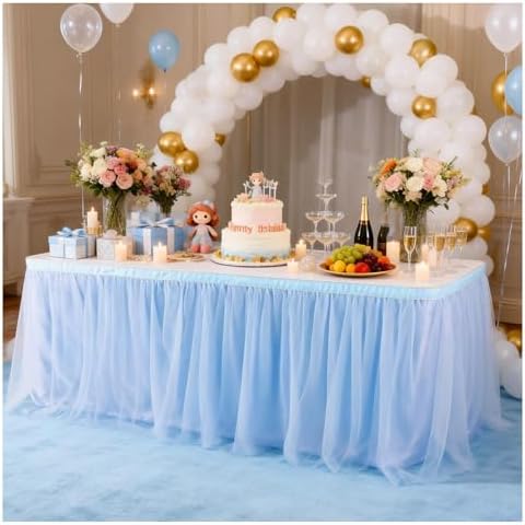 THARAHT Tulle Table Skirt 14FT 420CM Long for Rectangle Tables Round Tables Ruffle Desk Skirt for Princess Girls Birthday Party Cake Dessert Decorations Table Skirt by THARAHT
