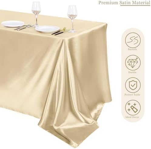 TURSTIN 8 Pack Champagne Satin Tablecloth 102 x 58'' Overlay Table Cover - Image 4