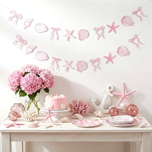 Oudain 2 Pack Pink Bow Starfish Seashell Sea Beach Party Garland Decor - Image 3