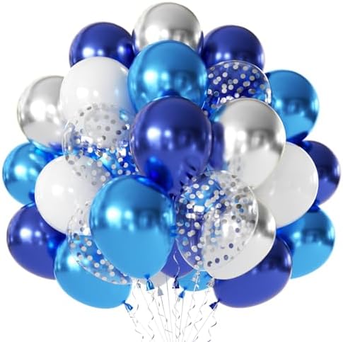 Navy Blue White Silver Balloons 50 Pcs 12 Inch by Vanjehou