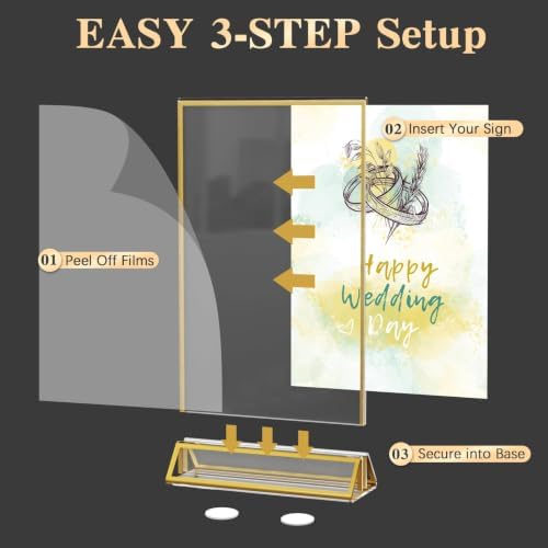 Dynta Acrylic Sign Holder 5x7in Double-Sided Display Stand with Gold Frame Clear Table Sign Holders for Wedding Party Restaurants Home Office(8 Pack) - Image 6