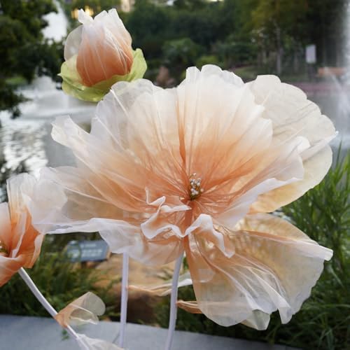 Giant Artificial Flower Decor,Oversized Gradient Organza Flower with Bendable Stem,DIY Shape Fake Flower Sculpture with Heavy Weighted Base for Wedding,Event,Party & Photo Backdrop (Champagne) - Image 4