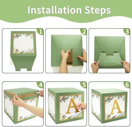 RUBFAC Baby Shower Boxes with Letters, 4pcs Sage Green Baby Shower Decorations for Boy Girl Balloon Boxes Gender Reveal Birthday Party Favors - Image 4